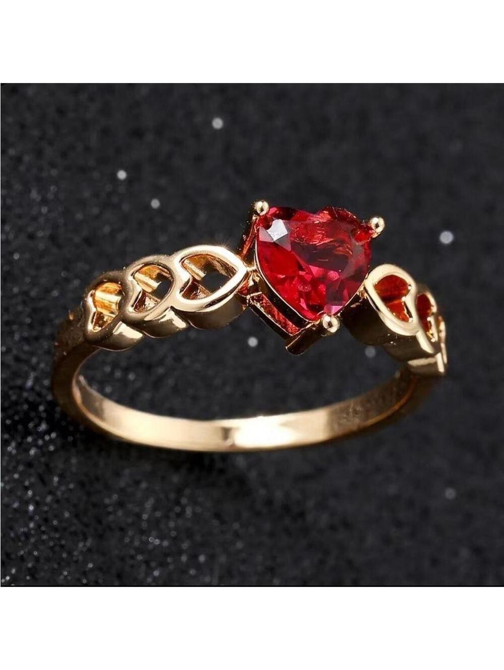 New Gold ring with red heart size 8